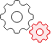 Two interlocking gears, one white and one red, representing customizable email protocol support, including POP3, IMAP, SSL, and TLS.