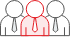 Icon of three figures in business attire, with the center figure highlighted in red, representing leadership or team management.