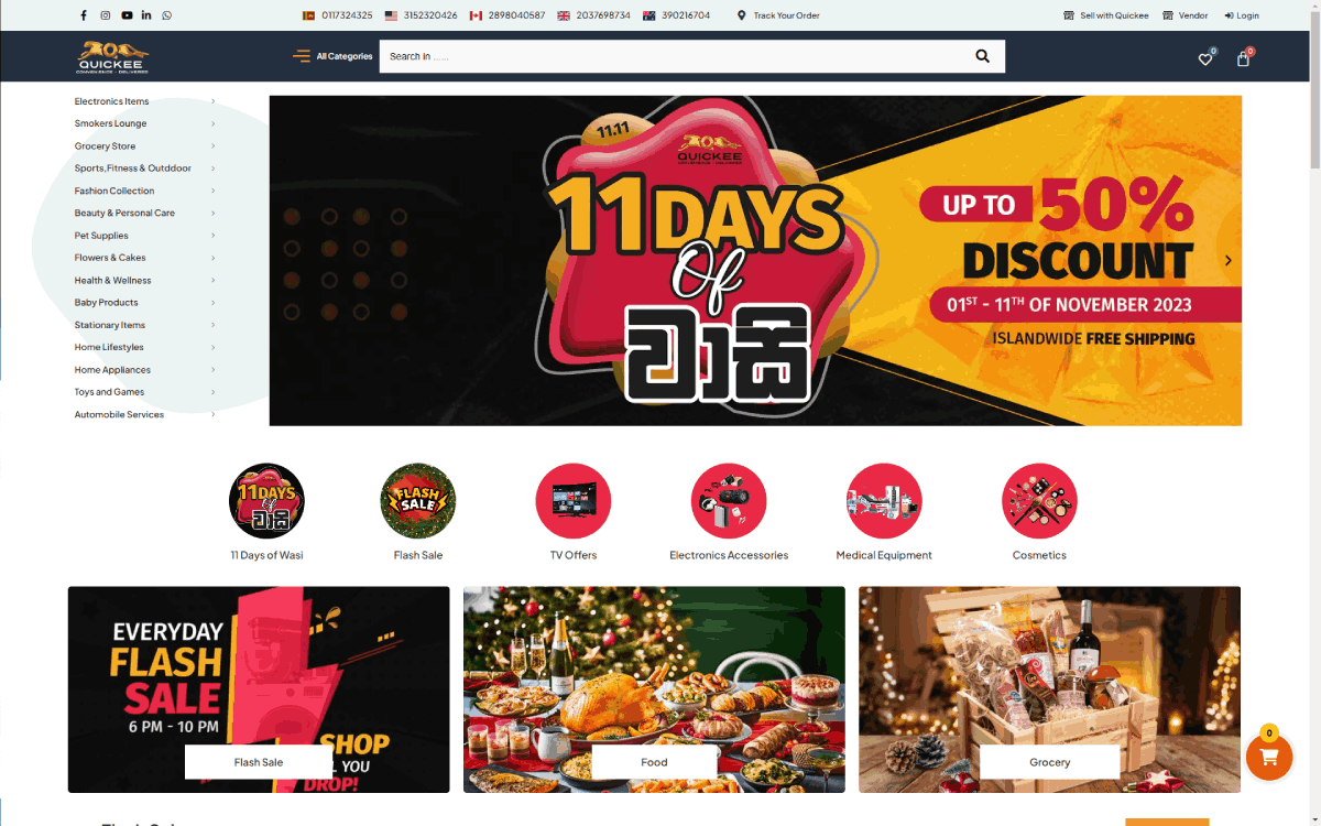 -commerce mobile app screen displaying an array of promotional banners for various sales including ‘11 Days of Deals’ offering significant discounts and free shipping.