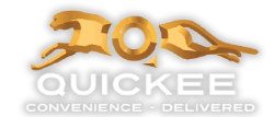 Quickee logo, a stylized cheetah with the word "Quickee" and the tagline "Convenience Delivered"