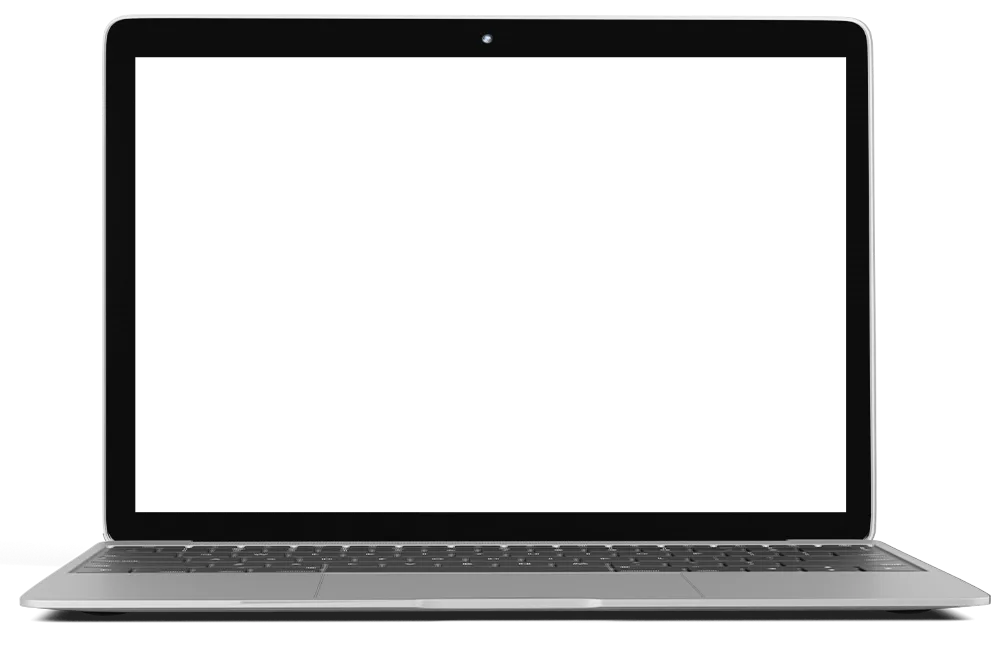 A modern, sleek laptop with a blank black screen, placed against a plain background, representing technology and digital design.