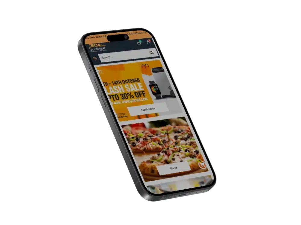 Quickee app homepage showcasing deals and categories